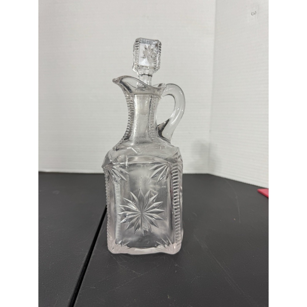 Antique Flint Pressed Glass Planet Square Zipper‎ Star Clear Decanter w/Stopper